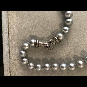 David Yurman Grey Pearl Necklace with Diamonds
